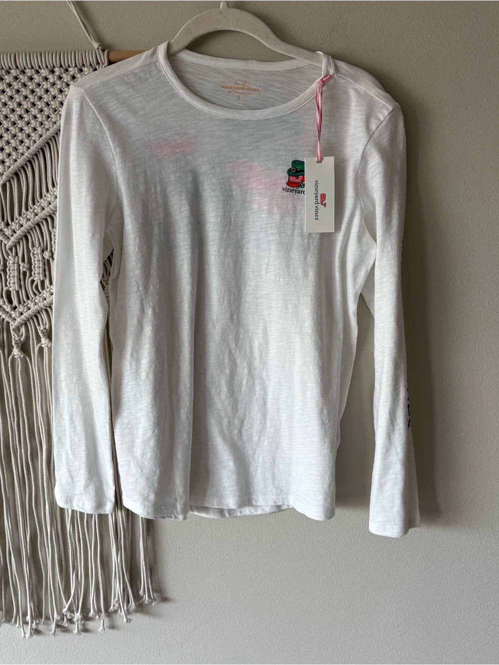 Vineyard Vines White Long-Sleeve Tee with St Patty Whale